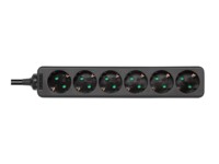 DELTACO GT-0620 Stikdåse 6-stik 16A Sort 1.5m
