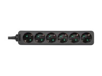 DELTACO GT-0621 Stikdåse 6-stik 16A Sort 3m