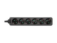 DELTACO GT-0622 Stikdåse 6-stik 16A Sort 5m