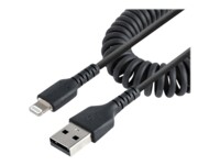 StarTech.com 50cm (20in) USB to Lightning Cable, MFi Certified, Coiled iPhone Charger Cable, Black, Durable and Flexible TPE Jacket Aramid Fiber, Heavy Duty Coil Charging Cable - Rugged USB Lightning Cable Lightning-kabel 50cm Sort