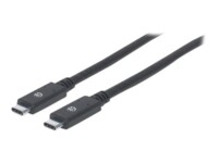 Manhattan USB-C to USB-C Cable, 2m, Male to Male, Black, 5 Gbps (USB 3.2 Gen1 aka USB 3.0), 3A (fast charging), SuperSpeed USB, Lifetime Warranty, Polybag USB Type-C kabel 2m Sort