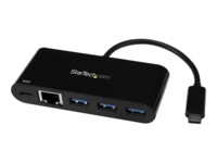 StarTech.com 3 Port USB-C Hub with Gigabit Ethernet & 60W Power Delivery Passthrough Laptop Charging, USB-C to 3x USB-A (USB 3.0 SuperSpeed 5Gbps), USB 3.1/USB 3.2 Gen 1 Type-C Adapter Hub - Windows/macOS/Linux (HB30C3AGEPD) Sort
