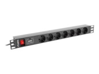 Lanberg PDU-07F-0200-IEC-BK Strømfordelingsenhed 7-stik 10A Sort 2m