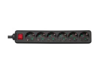 DELTACO GT-0661 Stikdåse 6-stik 16A Sort 3m
