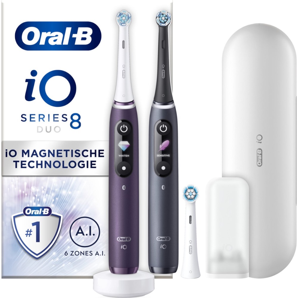 Oral-B iO 8n Paars en Zwart Duopack met extra opzetborstel