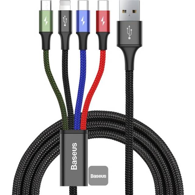 Kabel USB Baseus Baseus Kabel Przewód Usb 4w1 Lightning / 2x Usb Typ C / Micro Usb W Nylonowym Oplocie 3.5a 1.2m Czarny (ca1t4-b01)
