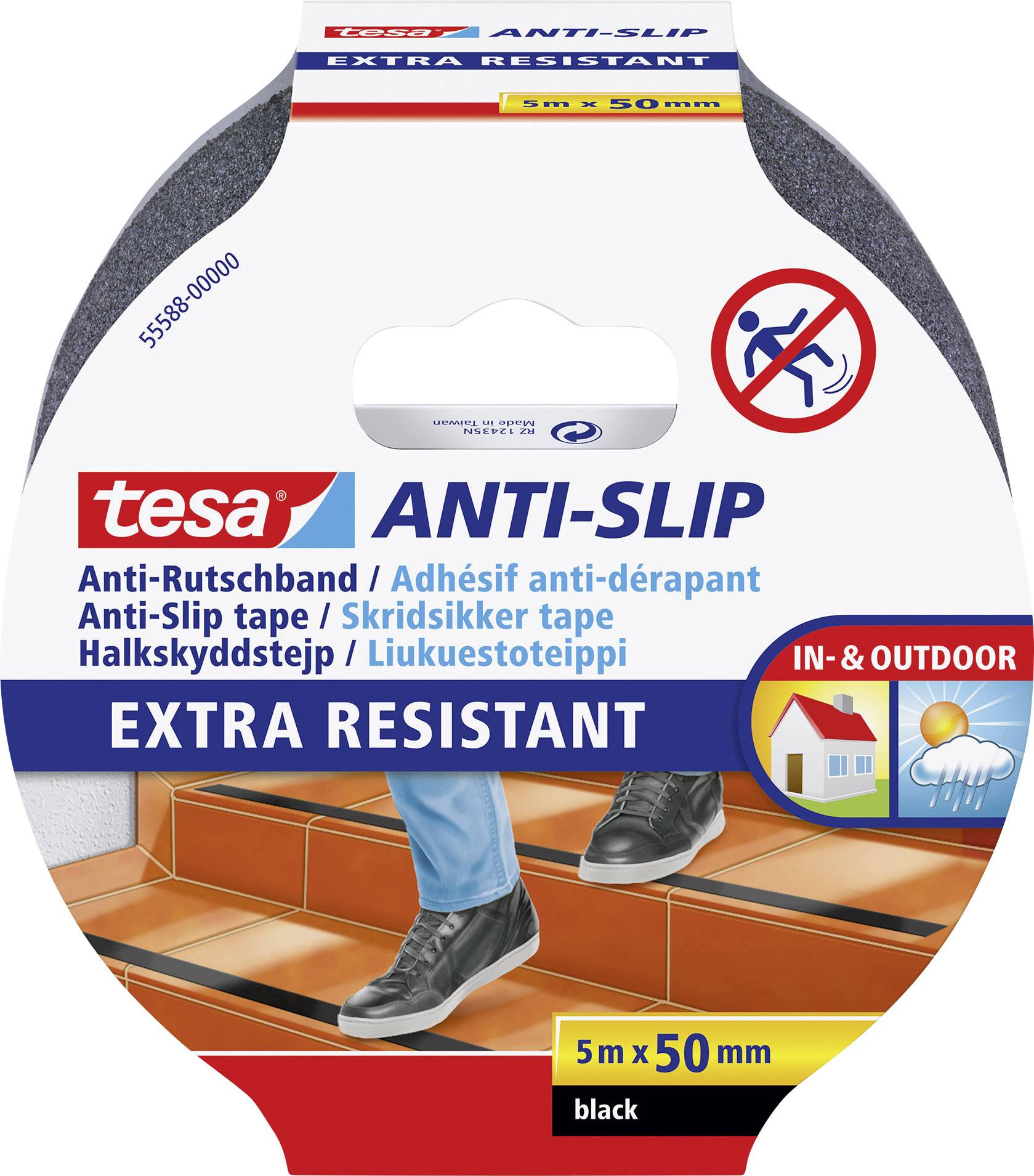tesa Anti-Rutschband, 50 mm x 5,0 m, schwarz zur Rutschvermeidung, extrem raue und strapazierfA¤hige